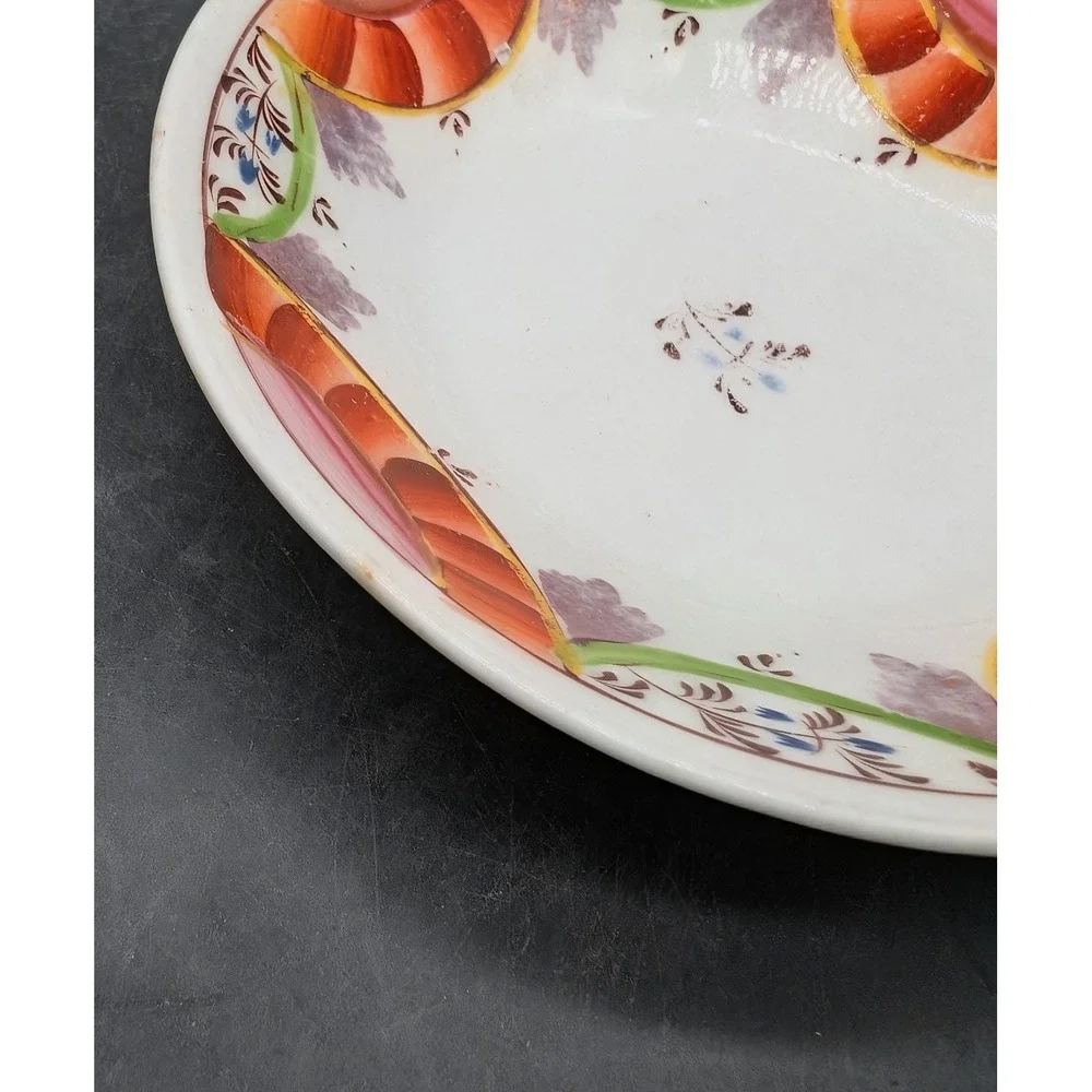 Antique Hand Painted Folk Art Ceramic Bowl Floral Earthenware 19th Century 6